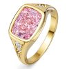 2.5 CT. Cushion Cut Pink Sapphire Ring with Golden Bezel Setting in 18k Gold Plated Sterling Silver