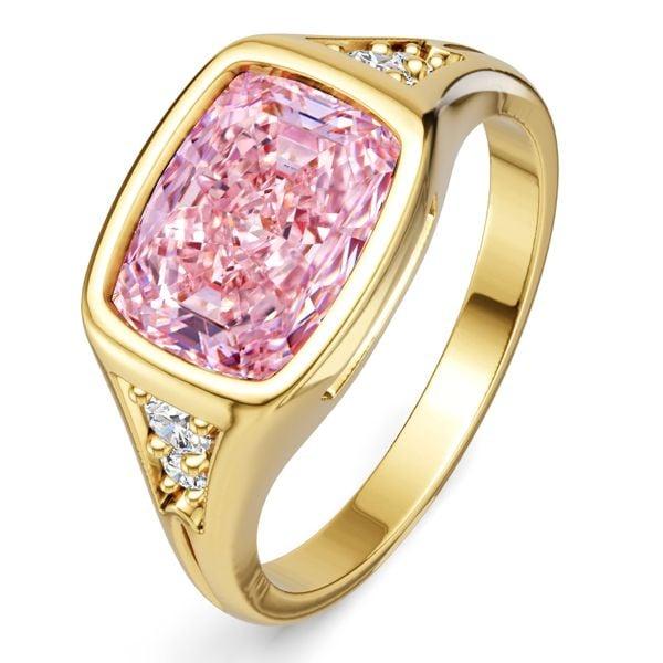 2.5 CT. Cushion Cut Pink Sapphire Ring with Golden Bezel Setting in 18k Gold Plated Sterling Silver