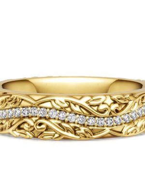 18K Gold Plated Sterling Silver Floral Eternity Wedding Band with White Sapphire for Women
