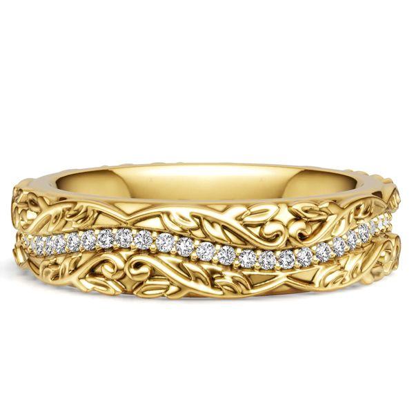 18K Gold Plated Sterling Silver Floral Eternity Wedding Band with White Sapphire for Women