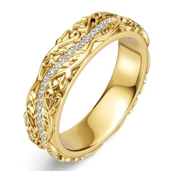 18K Gold Plated Sterling Silver Floral Eternity Wedding Band with White Sapphire for Women