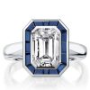 Halo Emerald Cut CZ Engagement Ring - Sterling Silver Bezel Solitaire