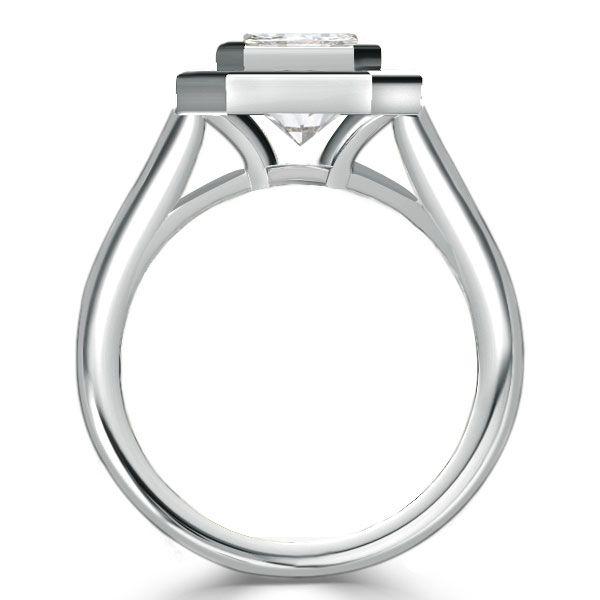 Halo Emerald Cut CZ Engagement Ring - Sterling Silver Bezel Solitaire