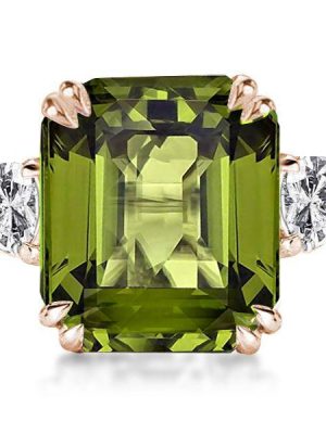 Rose Gold Emerald Cut Peridot Engagement Ring - 11.26 CT Gemstone
