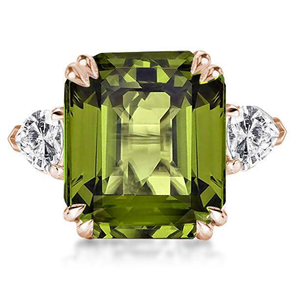 Rose Gold Emerald Cut Peridot Engagement Ring - 11.26 CT Gemstone