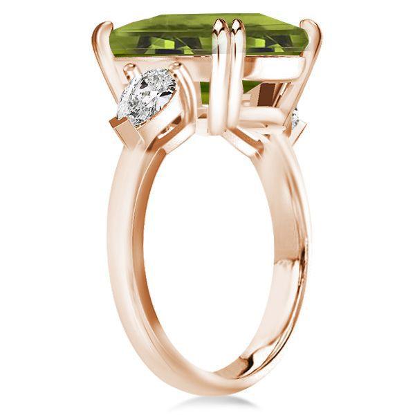 Rose Gold Emerald Cut Peridot Engagement Ring - 11.26 CT Gemstone