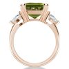 Rose Gold Emerald Cut Peridot Engagement Ring - 11.26 CT Gemstone