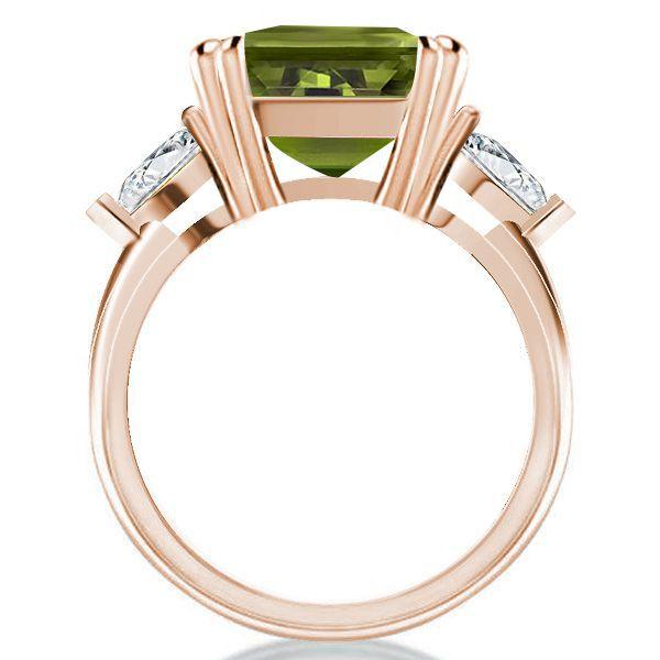 Rose Gold Emerald Cut Peridot Engagement Ring - 11.26 CT Gemstone