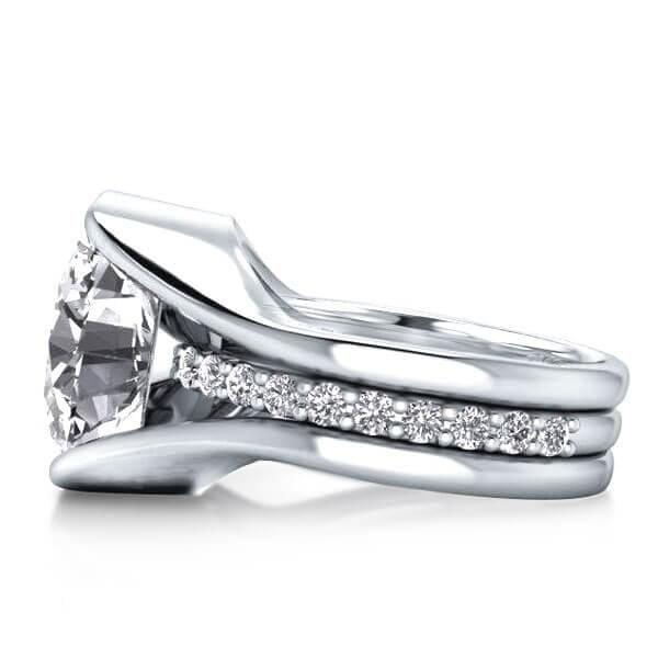 3-Piece Created White Sapphire Solitaire Engagement Wedding Ring Set in Sterling Silver