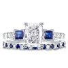 Radiant Three Stone Sterling Silver Bridal Ring Set