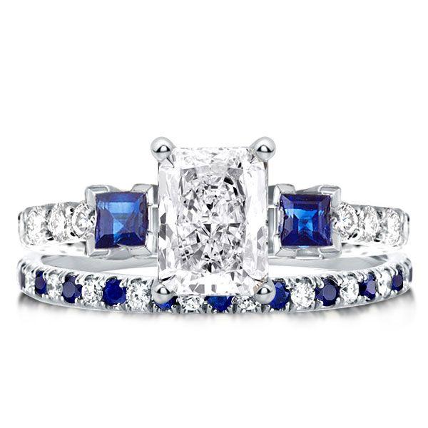 Radiant Three Stone Sterling Silver Bridal Ring Set