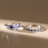 Radiant Three Stone Sterling Silver Bridal Ring Set