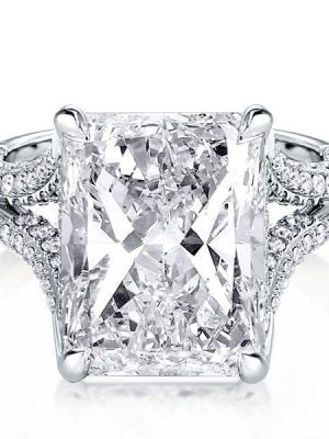 Radiant Cut Split Shank Engagement Ring - 925 Sterling Silver