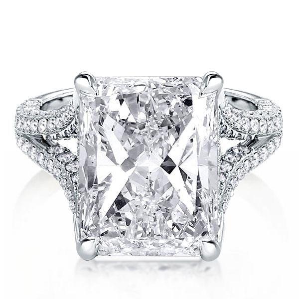 Radiant Cut Split Shank Engagement Ring - 925 Sterling Silver