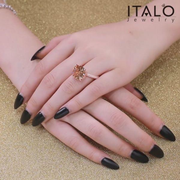 Rose Gold Double Hidden Halo Cushion Champagne Engagement Ring, 9.52 CTW