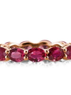 Eternity Ruby Wedding Band in 18K Rose Gold Plated Sterling Silver - Oval Cut