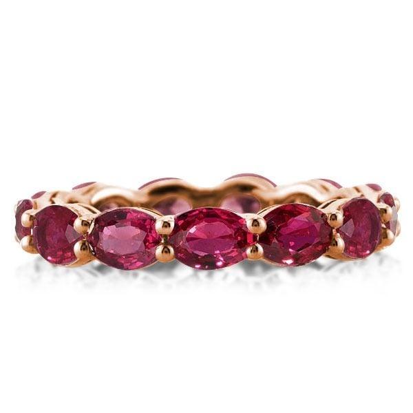 Eternity Ruby Wedding Band in 18K Rose Gold Plated Sterling Silver - Oval Cut