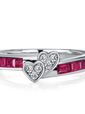 Asscher Cut Ruby Anniversary Band Ring in Sterling Silver with Rhodium Plating