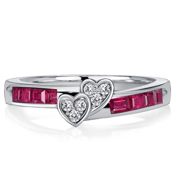 Asscher Cut Ruby Anniversary Band Ring in Sterling Silver with Rhodium Plating