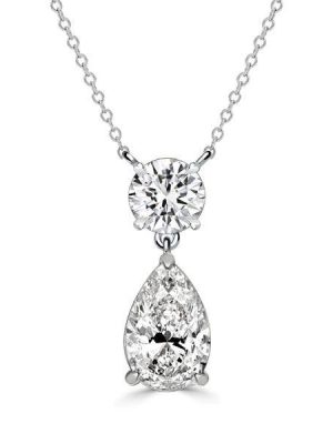 Sterling Silver Pear & Round Cut White Pearl Pendant Necklace for Women