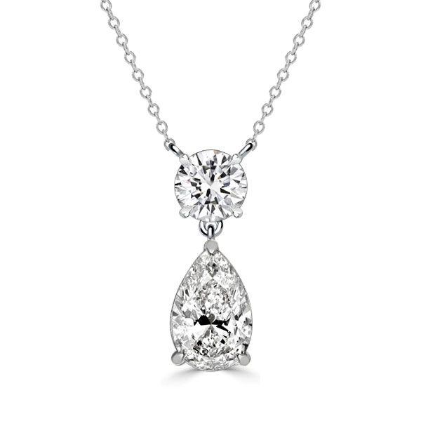 Sterling Silver Pear & Round Cut White Pearl Pendant Necklace for Women