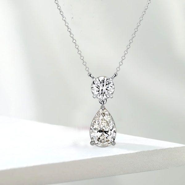 Sterling Silver Pear & Round Cut White Pearl Pendant Necklace for Women