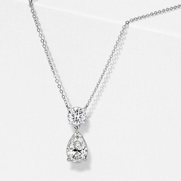 Sterling Silver Pear & Round Cut White Pearl Pendant Necklace for Women