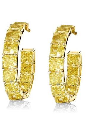 18k Gold Plated Sterling Silver Created Topaz Hoop Earrings | Push Back Closure