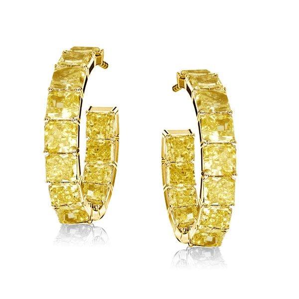 18k Gold Plated Sterling Silver Created Topaz Hoop Earrings | Push Back Closure
