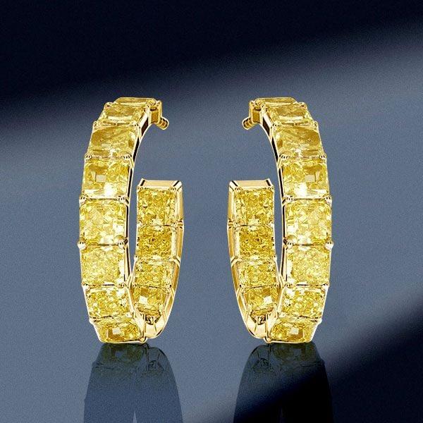 18k Gold Plated Sterling Silver Created Topaz Hoop Earrings | Push Back Closure