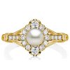 Antique Golden Pearl Engagement Ring - 925 Sterling Silver
