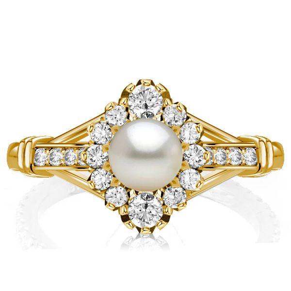 Antique Golden Pearl Engagement Ring - 925 Sterling Silver