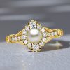 Antique Golden Pearl Engagement Ring - 925 Sterling Silver
