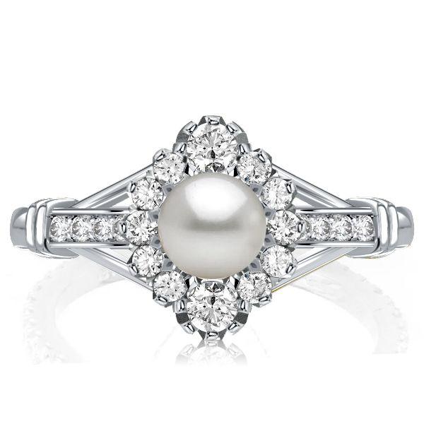 Antique Golden Pearl Engagement Ring - 925 Sterling Silver