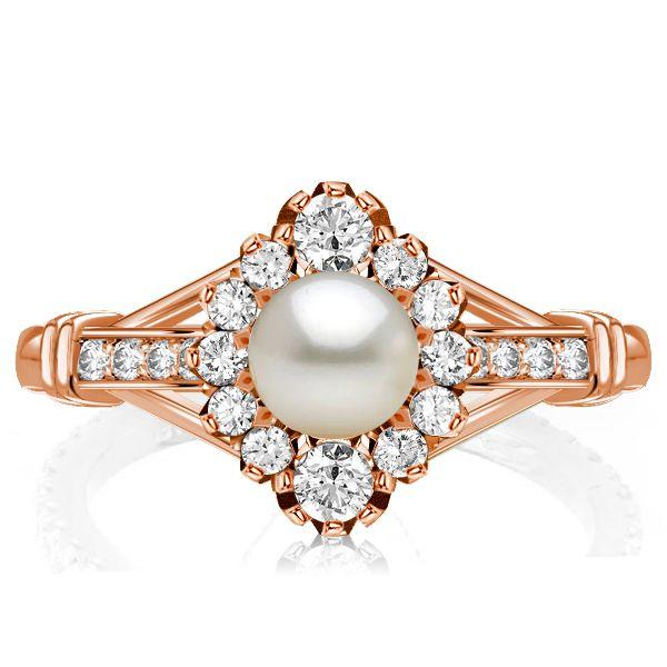 Antique Golden Pearl Engagement Ring - 925 Sterling Silver