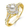 Antique Golden Pearl Engagement Ring - 925 Sterling Silver