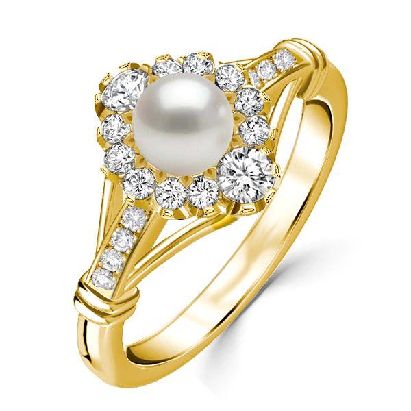 Antique Golden Pearl Engagement Ring - 925 Sterling Silver