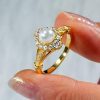 Antique Golden Pearl Engagement Ring - 925 Sterling Silver