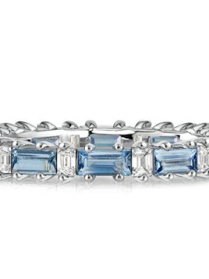 Blue Topaz Baguette Eternity Band Ring - 925 Sterling Silver Wedding Band
