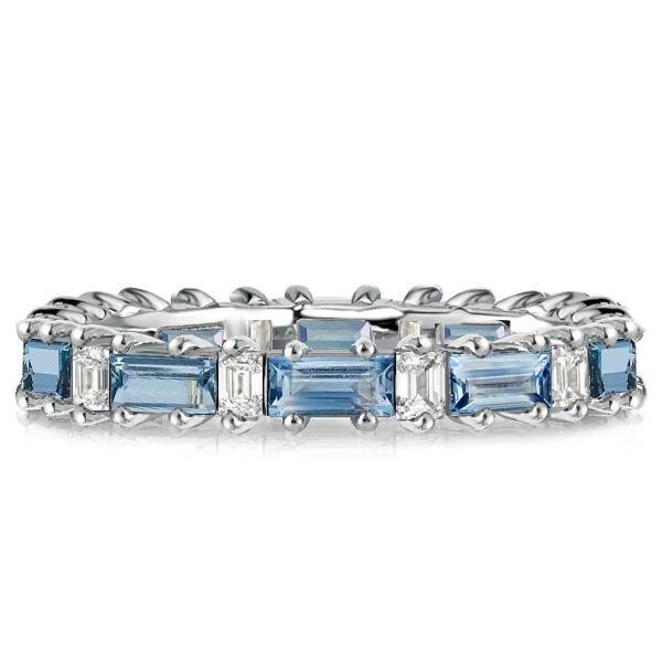 Blue Topaz Baguette Eternity Band Ring - 925 Sterling Silver Wedding Band