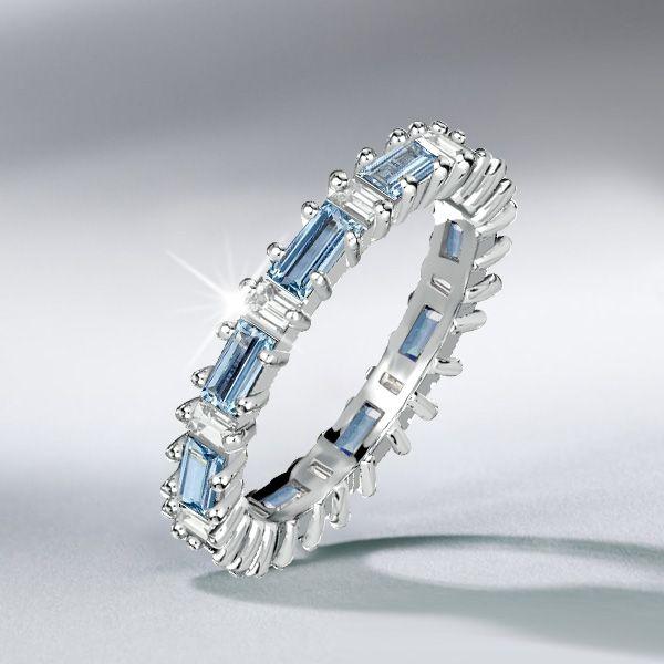 Blue Topaz Baguette Eternity Band Ring - 925 Sterling Silver Wedding Band