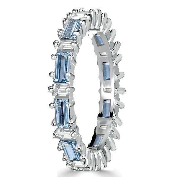 Blue Topaz Baguette Eternity Band Ring - 925 Sterling Silver Wedding Band
