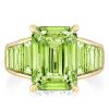 Baguette and Emerald Cut Peridot Engagement Ring in 18K Gold Plated Sterling Silver