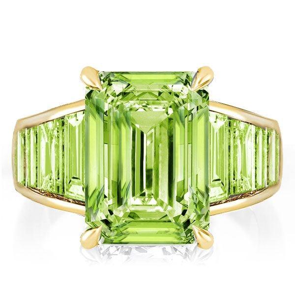 Baguette and Emerald Cut Peridot Engagement Ring in 18K Gold Plated Sterling Silver