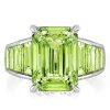 Baguette and Emerald Cut Peridot Engagement Ring in 18K Gold Plated Sterling Silver