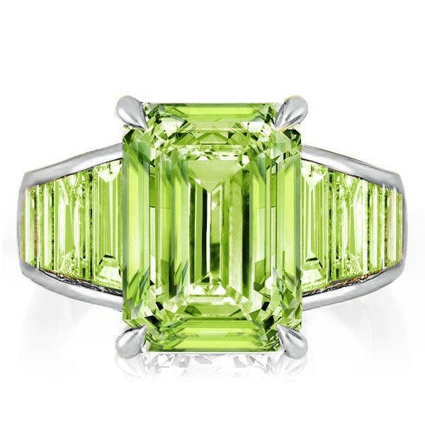 Baguette and Emerald Cut Peridot Engagement Ring in 18K Gold Plated Sterling Silver