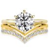 Hidden Halo Round Cut Engagement Ring Set - 18K Gold Plated Sterling Silver Bridal Set