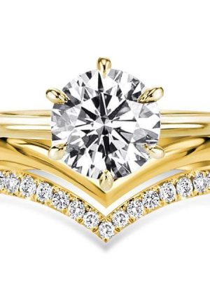 Hidden Halo Round Cut Engagement Ring Set - 18K Gold Plated Sterling Silver Bridal Set
