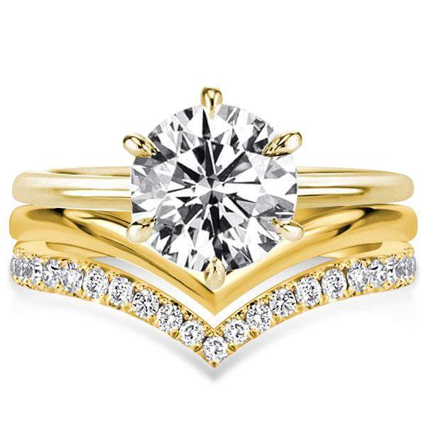 Hidden Halo Round Cut Engagement Ring Set - 18K Gold Plated Sterling Silver Bridal Set