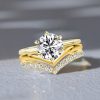 Hidden Halo Round Cut Engagement Ring Set - 18K Gold Plated Sterling Silver Bridal Set